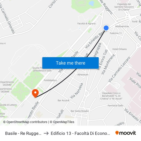 Basile - Re Ruggero to Edificio 13 - Facoltà Di Economia map