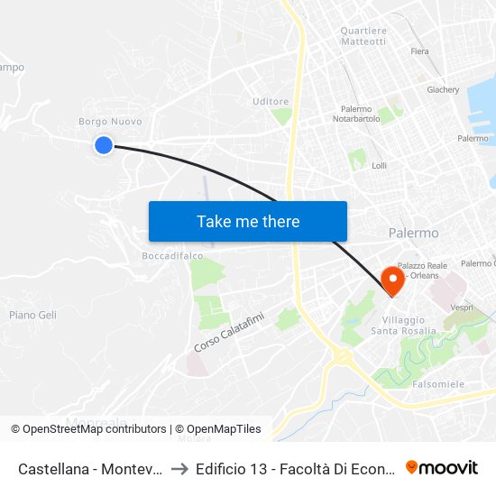 Castellana - Montevago to Edificio 13 - Facoltà Di Economia map