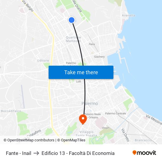 Fante - Inail to Edificio 13 - Facoltà Di Economia map