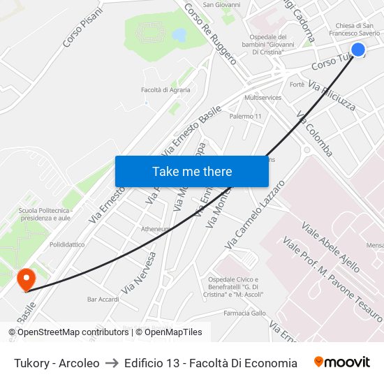 Tukory - Arcoleo to Edificio 13 - Facoltà Di Economia map