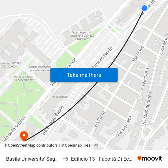 Basile Universita' Segreterie to Edificio 13 - Facoltà Di Economia map