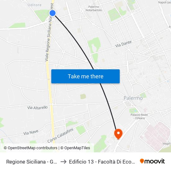 Regione Siciliana - Giotto to Edificio 13 - Facoltà Di Economia map