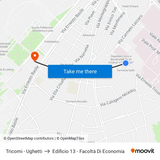 Tricomi - Ughetti to Edificio 13 - Facoltà Di Economia map