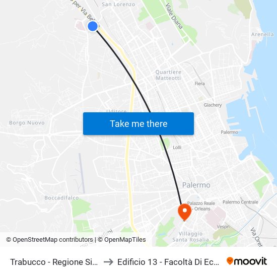 Trabucco - Regione Siciliana to Edificio 13 - Facoltà Di Economia map