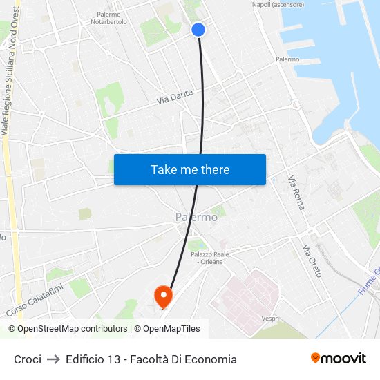 Croci to Edificio 13 - Facoltà Di Economia map