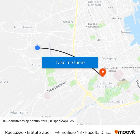 Roccazzo - Istituto Zootecnico to Edificio 13 - Facoltà Di Economia map
