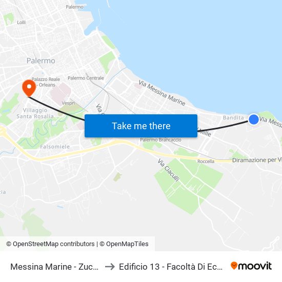 Messina Marine - Zucchetto to Edificio 13 - Facoltà Di Economia map