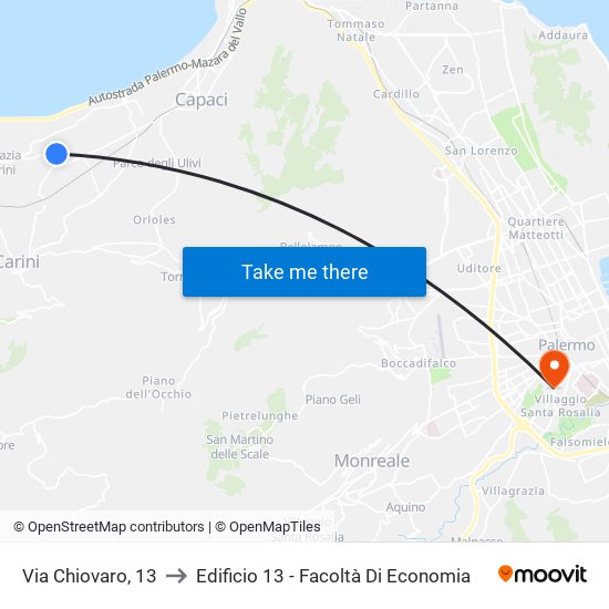 Via Chiovaro, 13 to Edificio 13 - Facoltà Di Economia map