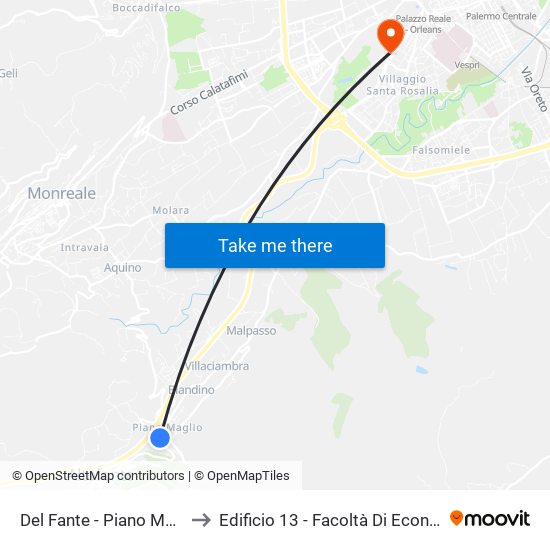 Del Fante - Piano Maglio to Edificio 13 - Facoltà Di Economia map