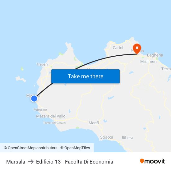 Marsala to Edificio 13 - Facoltà Di Economia map