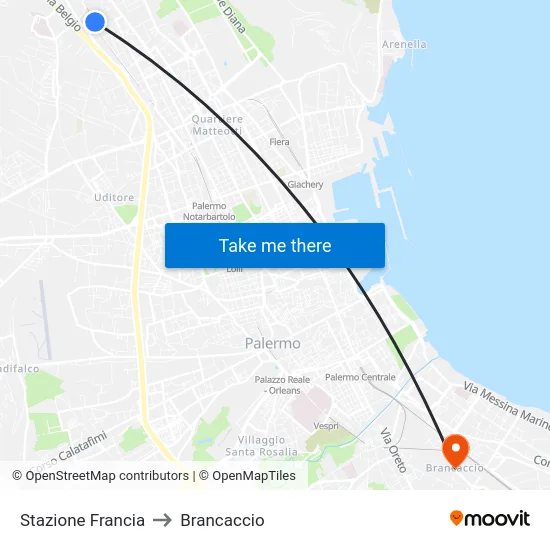 Stazione Francia to Brancaccio map