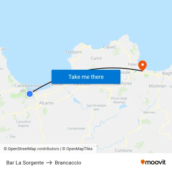 Bar La Sorgente to Brancaccio map