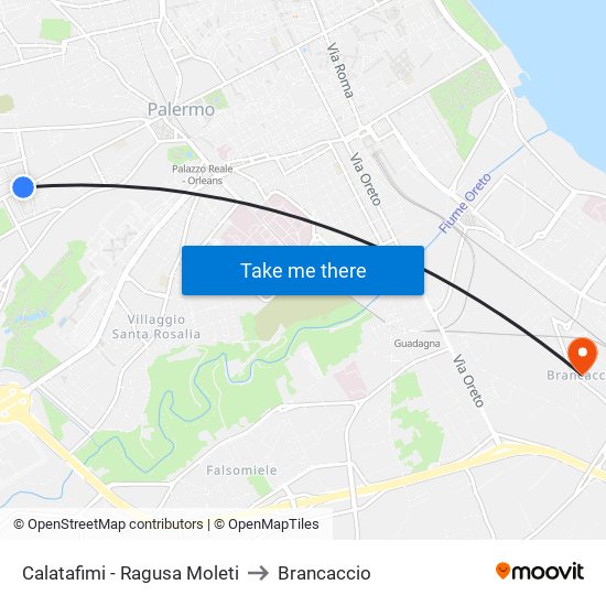Calatafimi - Ragusa Moleti to Brancaccio map