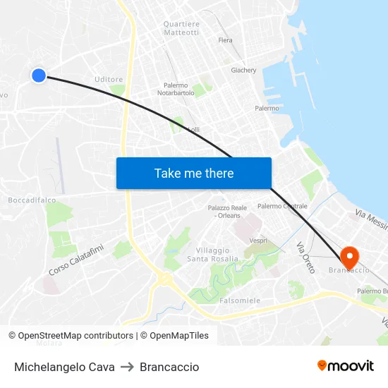 Michelangelo Cava to Brancaccio map