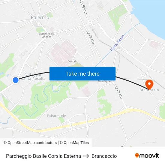 Parcheggio Basile Corsia Esterna to Brancaccio map