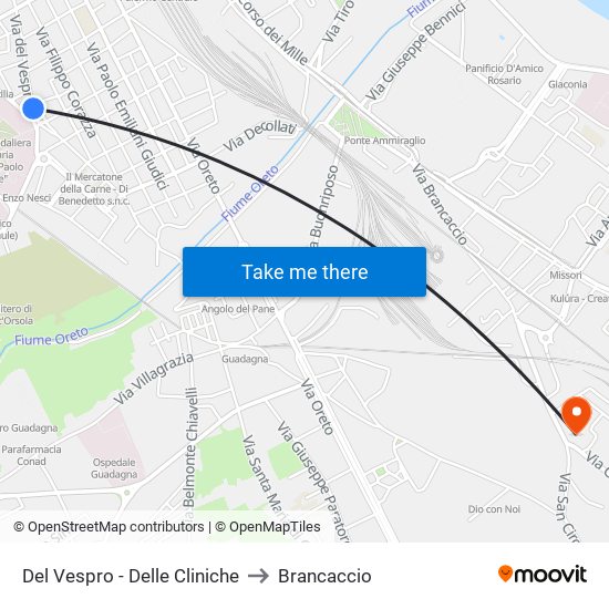 Del Vespro - Delle Cliniche to Brancaccio map