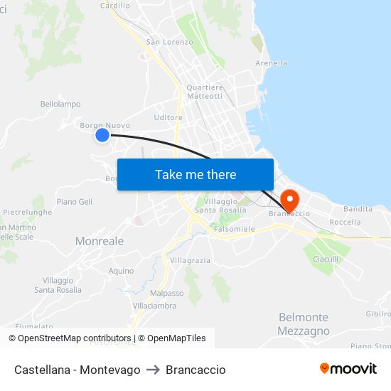 Castellana - Montevago to Brancaccio map