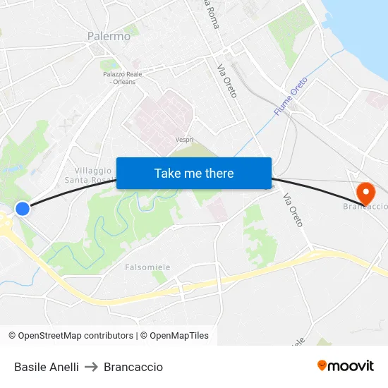 Basile Anelli to Brancaccio map