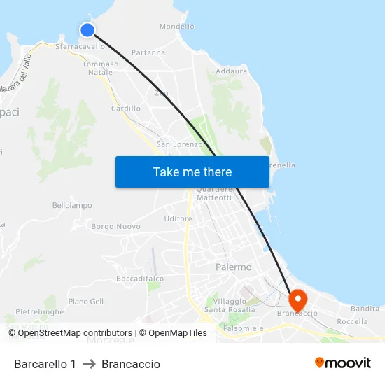 Barcarello 1 to Brancaccio map
