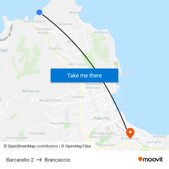 Barcarello 2 to Brancaccio map