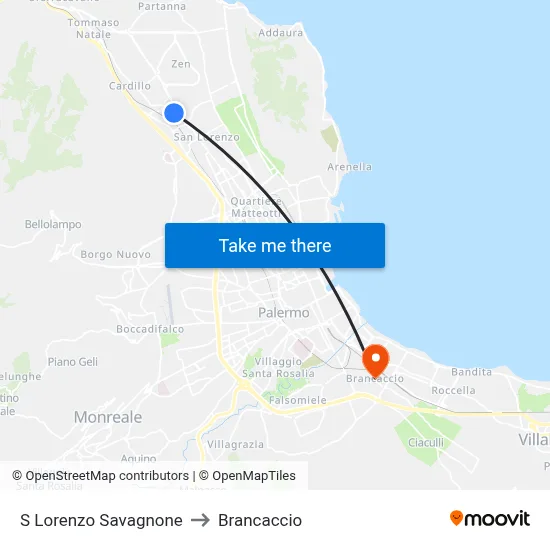 San Lorenzo Savagnone to Brancaccio map