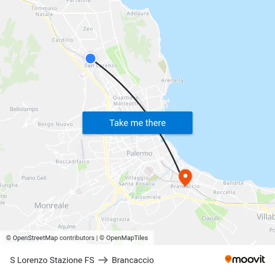 S Lorenzo Stazione FS to Brancaccio map
