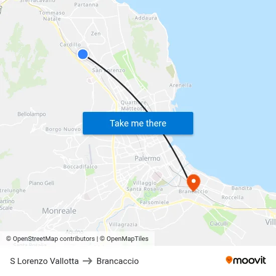 S Lorenzo Vallotta to Brancaccio map