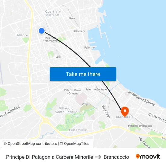 Principe Di Palagonia Carcere Minorile to Brancaccio map