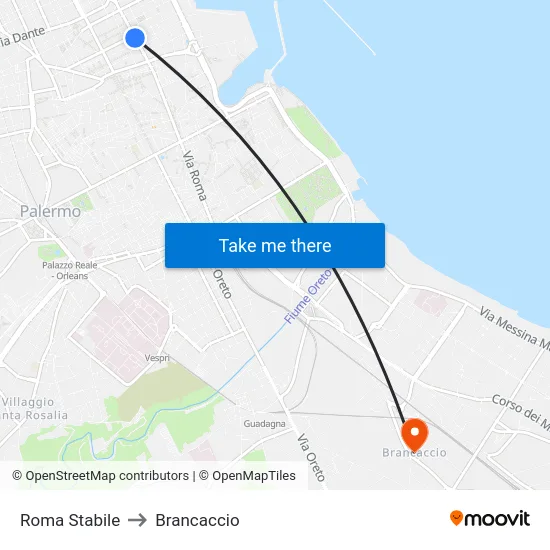 Roma Stabile to Brancaccio map