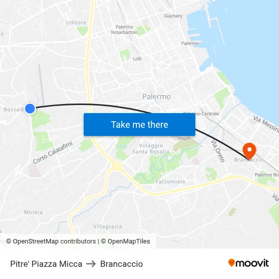 Pitre' Piazza Micca to Brancaccio map