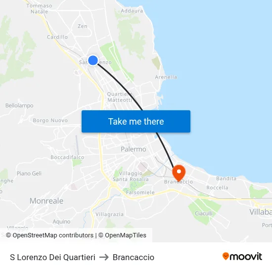S Lorenzo Dei Quartieri to Brancaccio map