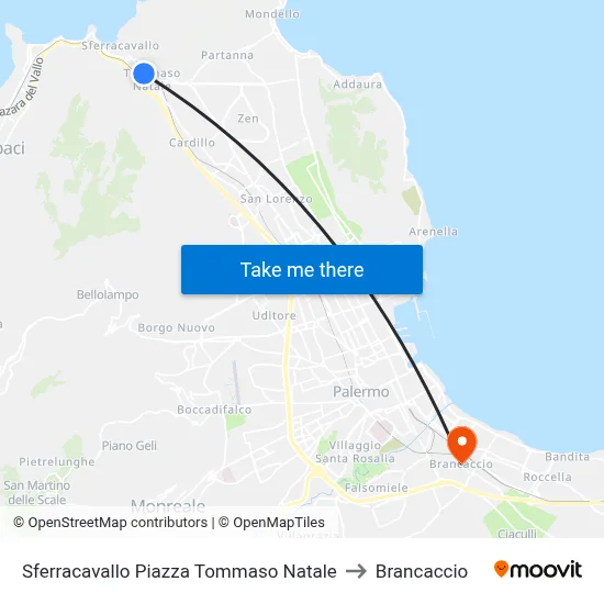 Sferracavallo Tommaso Natale Square to Brancaccio map