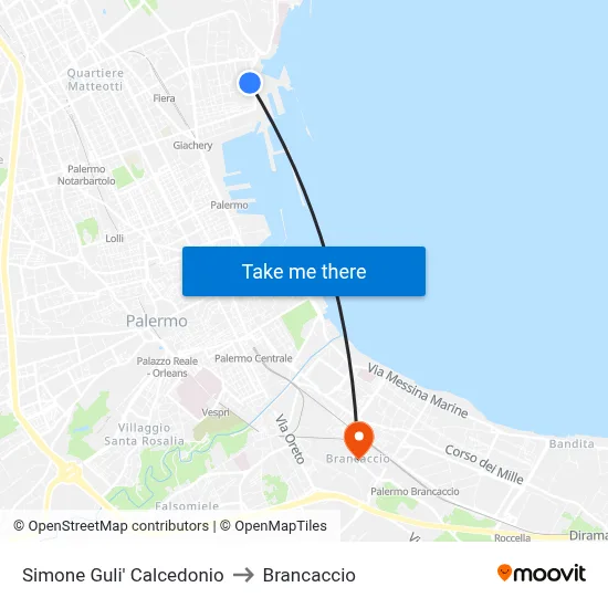 Simone Guli Calcedonio to Brancaccio map