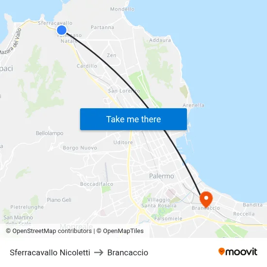 Sferracavallo Nicoletti to Brancaccio map
