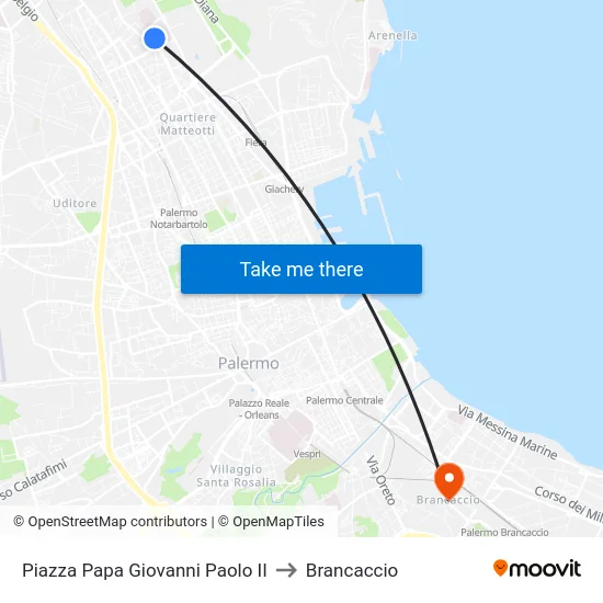 Piazza Papa Giovanni Paolo II to Brancaccio map