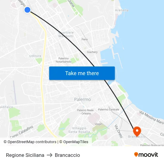 Sicily Region to Brancaccio map