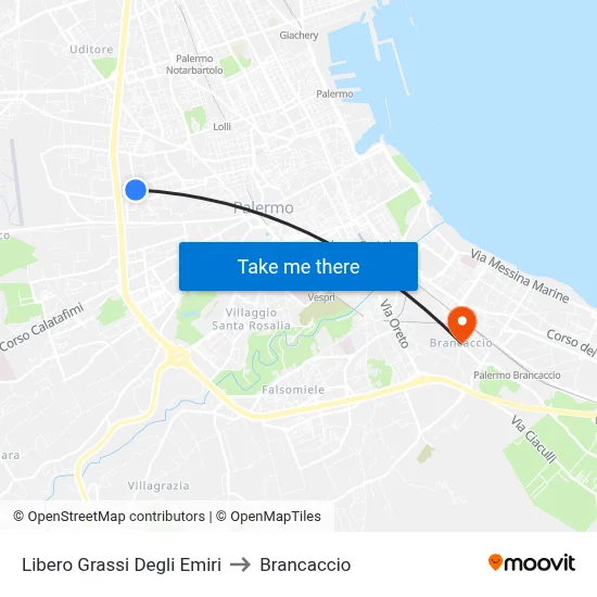 Libero Grassi Degli Emiri to Brancaccio map