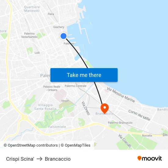 Crispi Scina' to Brancaccio map