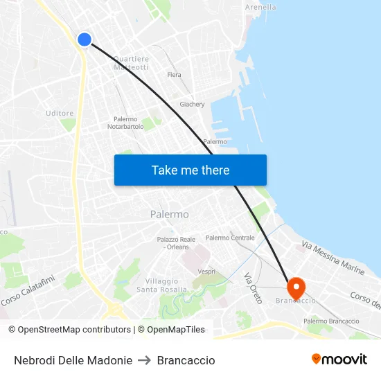 Nebrodi Delle Madonie to Brancaccio map