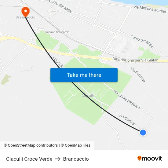 Ciaculli Green Cross to Brancaccio map