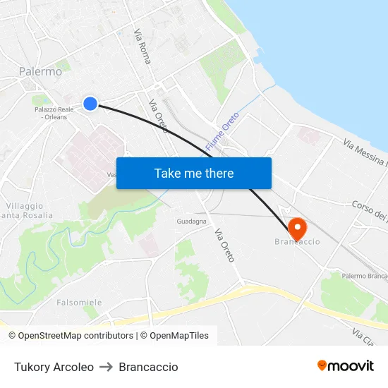 Tukory Arcoleo to Brancaccio map