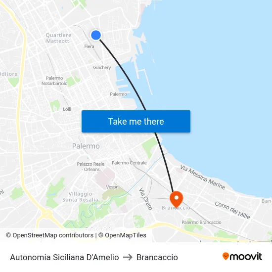Autonomia Siciliana D'Amelio to Brancaccio map