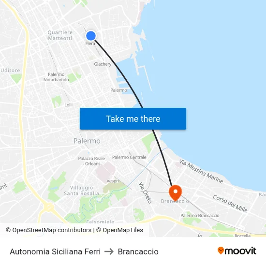 Sicilian Autonomy Ferri to Brancaccio map