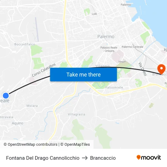 Fontana Del Drago Cannolicchio to Brancaccio map