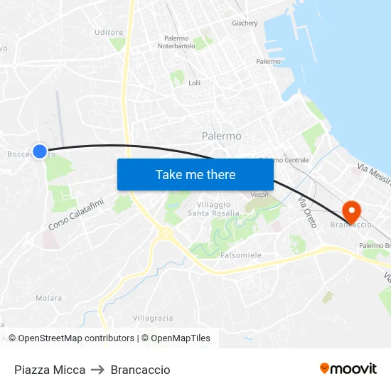Micca Square to Brancaccio map