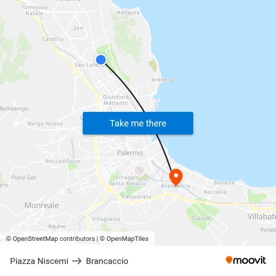 Niscemi Square to Brancaccio map