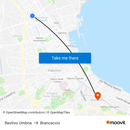 Restivo Umbria to Brancaccio map