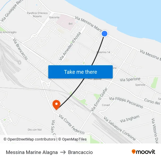 Messina Marine Alagna to Brancaccio map