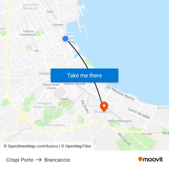 Crispi Port to Brancaccio map