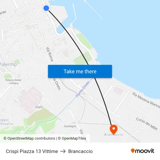 Crispi 13 Victims Square to Brancaccio map